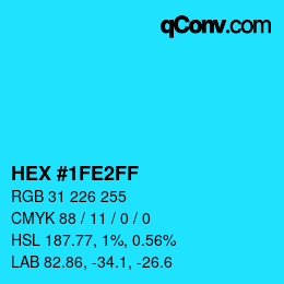 Color code: HEX #1FE2FF | qconv.com