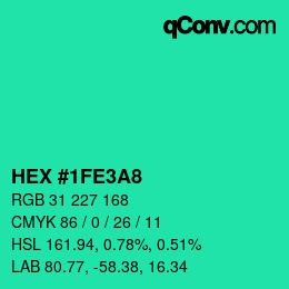 カラーコード: HEX #1FE3A8 | qconv.com