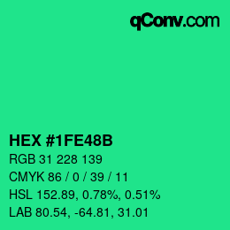 Color code: HEX #1FE48B | qconv.com