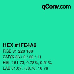 カラーコード: HEX #1FE4A8 | qconv.com