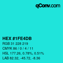 Color code: HEX #1FE4DB | qconv.com