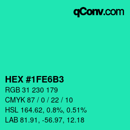 Color code: HEX #1FE6B3 | qconv.com