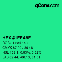 カラーコード: HEX #1FEA8F | qconv.com