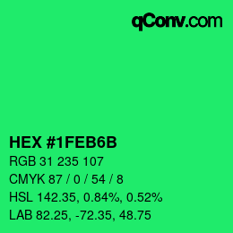 Color code: HEX #1FEB6B | qconv.com