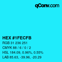 颜色代码: HEX #1FECFB | qconv.com