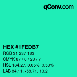 颜色代码: HEX #1FEDB7 | qconv.com