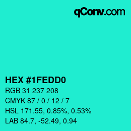 カラーコード: HEX #1FEDD0 | qconv.com