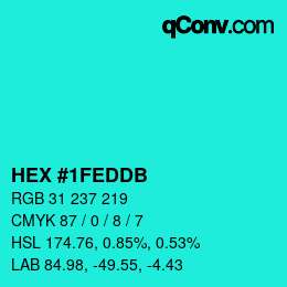 カラーコード: HEX #1FEDDB | qconv.com