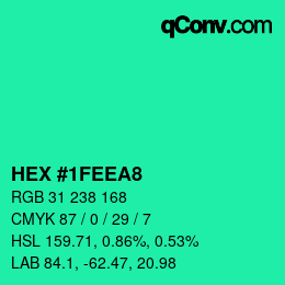 カラーコード: HEX #1FEEA8 | qconv.com