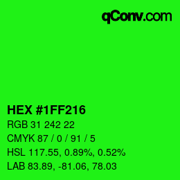 颜色代码: HEX #1FF216 | qconv.com