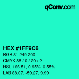 Color code: HEX #1FF9C8 | qconv.com