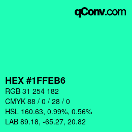 カラーコード: HEX #1FFEB6 | qconv.com