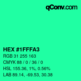 颜色代码: HEX #1FFFA3 | qconv.com