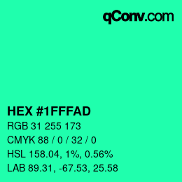 颜色代码: HEX #1FFFAD | qconv.com