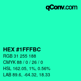 颜色代码: HEX #1FFFBC | qconv.com