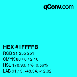 Color code: HEX #1FFFFB | qconv.com