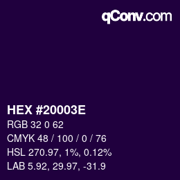 Color code: HEX #20003E | qconv.com