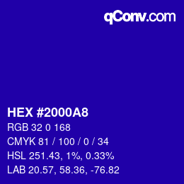 颜色代码: HEX #2000A8 | qconv.com