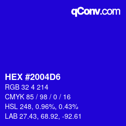 カラーコード: HEX #2004D6 | qconv.com