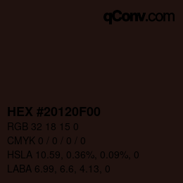 Color code: HEX #20120F00 | qconv.com
