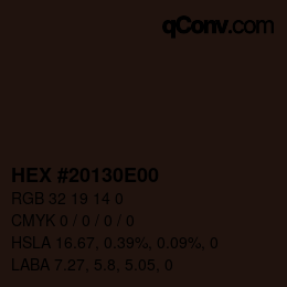 Code couleur: HEX #20130E00 | qconv.com