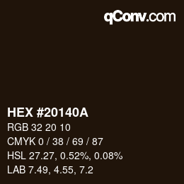 Color code: HEX #20140A | qconv.com