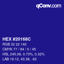Farbcode: HEX #20168C | qconv.com