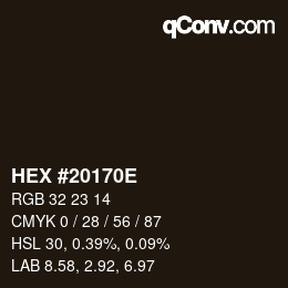 Color code: HEX #20170E | qconv.com