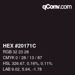 Color code: HEX #20171C | qconv.com