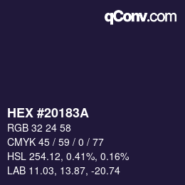 Color code: HEX #20183A | qconv.com