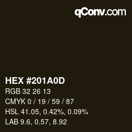 カラーコード: HEX #201A0D | qconv.com