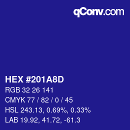 カラーコード: HEX #201A8D | qconv.com