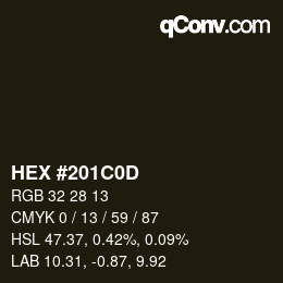 Color code: HEX #201C0D | qconv.com