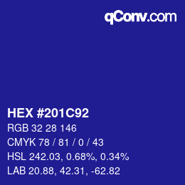 颜色代码: HEX #201C92 | qconv.com