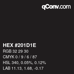 Color code: HEX #201D1E | qconv.com