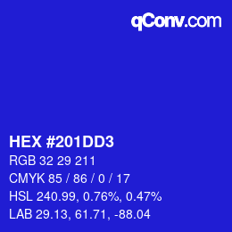 颜色代码: HEX #201DD3 | qconv.com