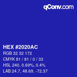 颜色代码: HEX #2020AC | qconv.com