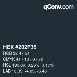 カラーコード: HEX #202F36 | qconv.com
