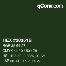 Color code: HEX #20361B | qconv.com