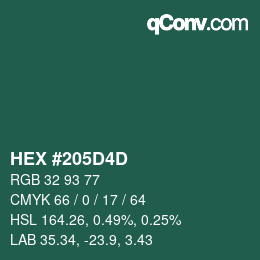 カラーコード: HEX #205D4D | qconv.com