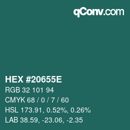Color code: HEX #20655E | qconv.com