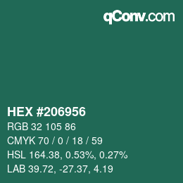 Farbcode: HEX #206956 | qconv.com
