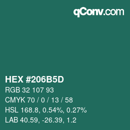 颜色代码: HEX #206B5D | qconv.com