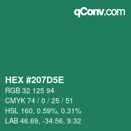 カラーコード: HEX #207D5E | qconv.com