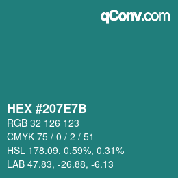 颜色代码: HEX #207E7B | qconv.com