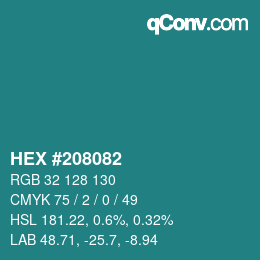 カラーコード: HEX #208082 | qconv.com
