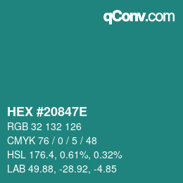 Color code: HEX #20847E | qconv.com