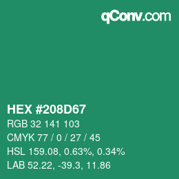 颜色代码: HEX #208D67 | qconv.com