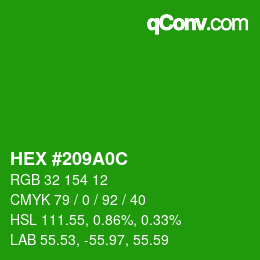 Color code: HEX #209A0C | qconv.com