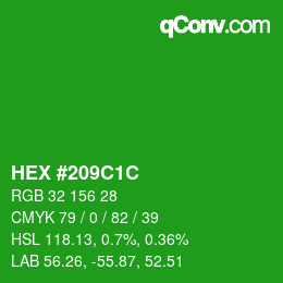 Color code: HEX #209C1C | qconv.com